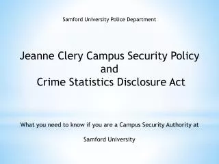 Samford University Police Department Jeanne Clery Campus Security Policy and