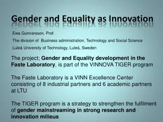 Gender and Equality as Innovation