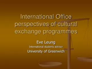 International Office perspectives of cultural exchange programmes