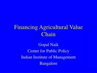 Financing Agricultural Value Chain