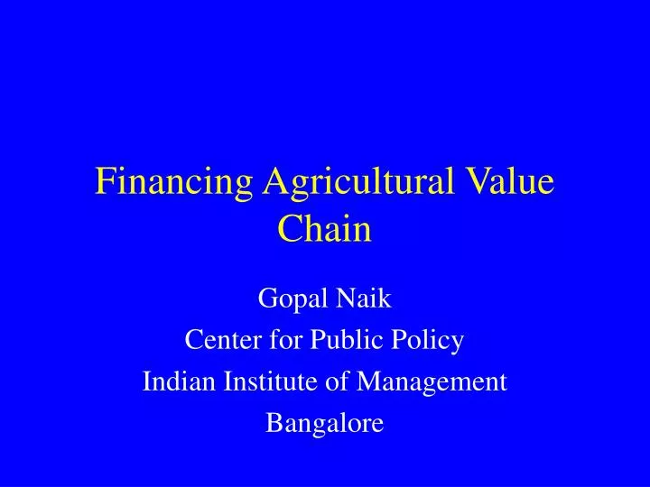 financing agricultural value chain