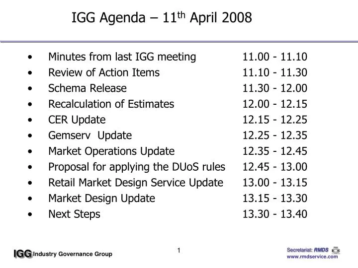 igg agenda 11 th april 2008