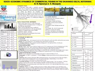 SOCIO- ECONOMIC DYNAMICS OF COMMERCIAL FISHING IN THE OKAVANGO DELTA, BOTSWANA