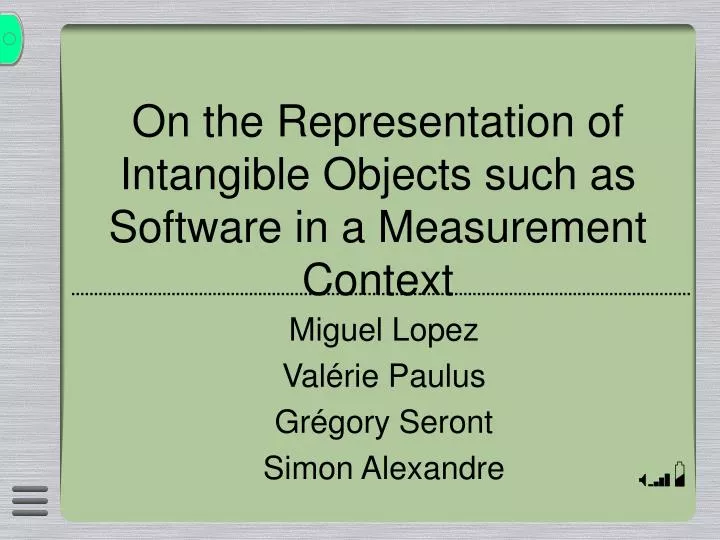 on the representation of intangible objects such as software in a measurement context