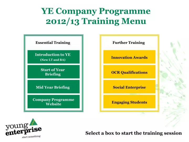 ye company programme 2012 13 training menu