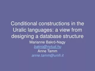 Conditional constructions in the Uralic languages: a view from designing a database structure