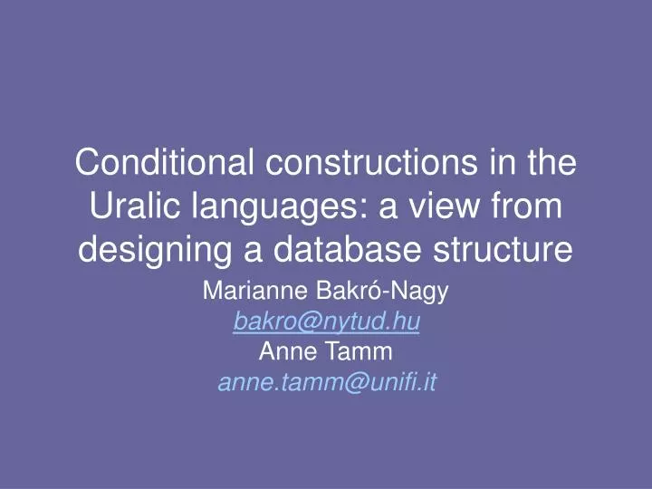 conditional constructions in the uralic languages a view from designing a database structure
