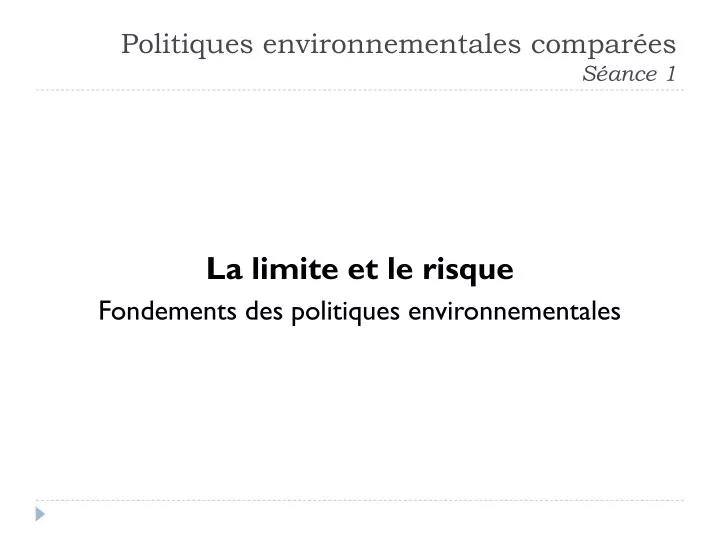 politiques environnementales compar es s ance 1