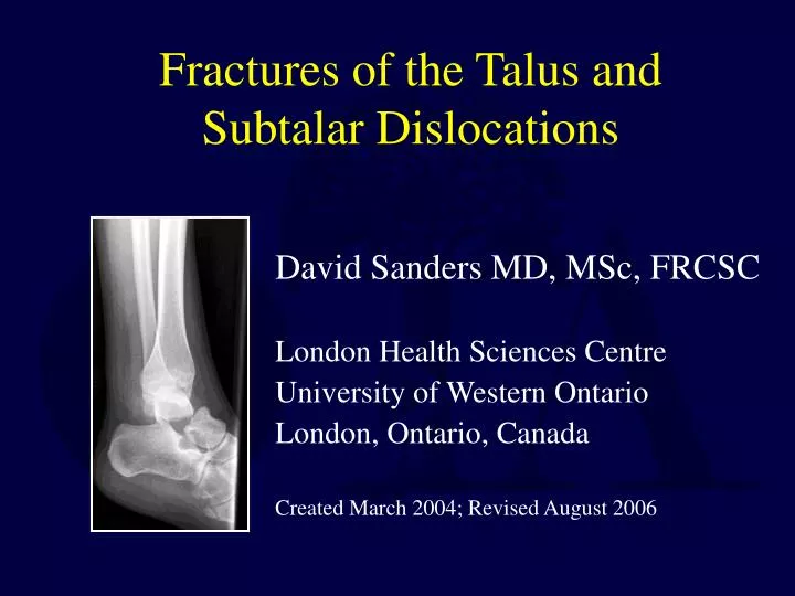 fractures of the talus and subtalar dislocations