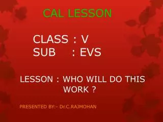 CAL LESSON 			CLASS : V 			SUB : EVS LESSON : WHO WILL DO THIS 						 WORK ?