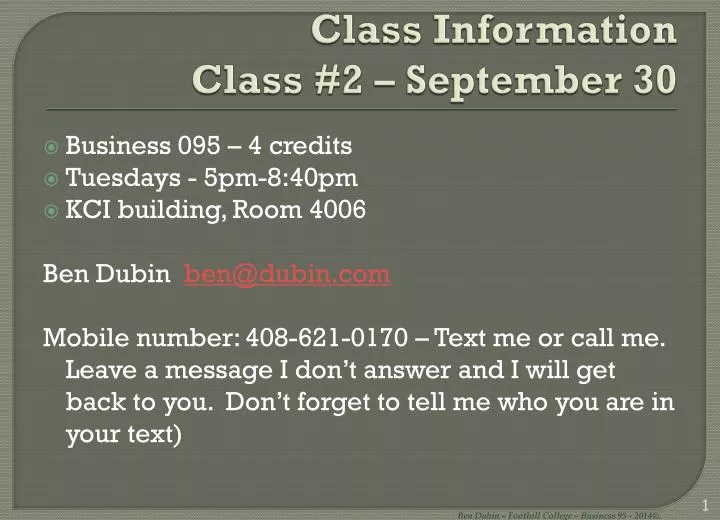 class information class 2 september 30