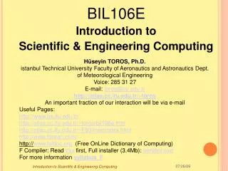 BIL106 E Introduction to Scientific &amp; Engineering Computing
