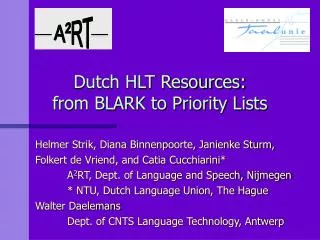 Dutch HLT Resources: from BLARK to Priority Lists
