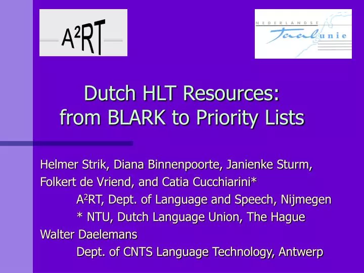 dutch hlt resources from blark to priority lists