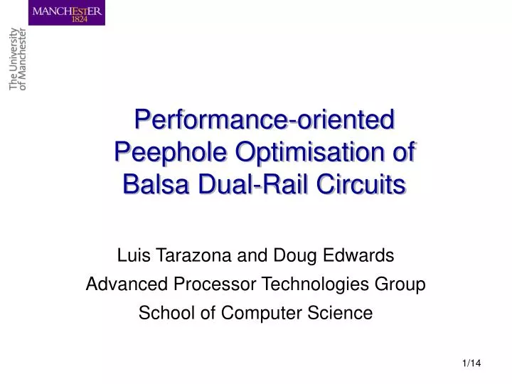 performance oriented peephole optimisation of balsa dual rail circuits