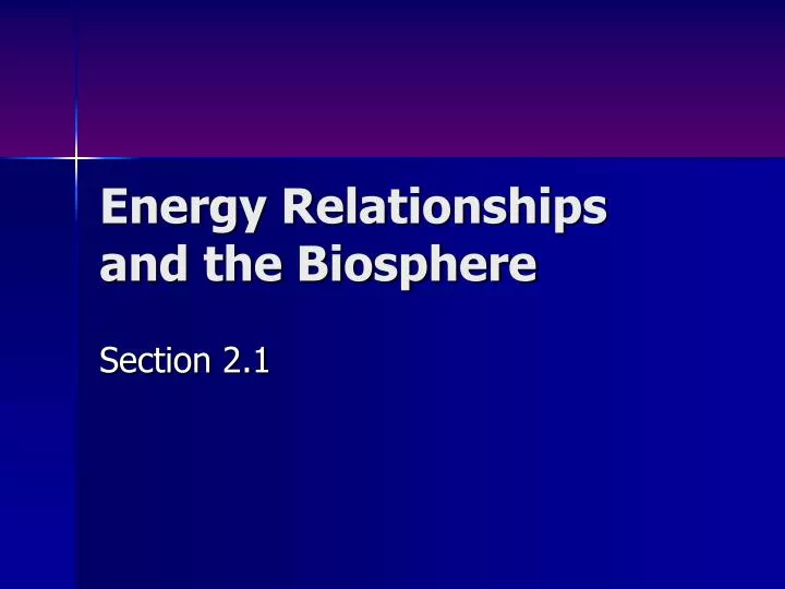 energy relationships and the biosphere