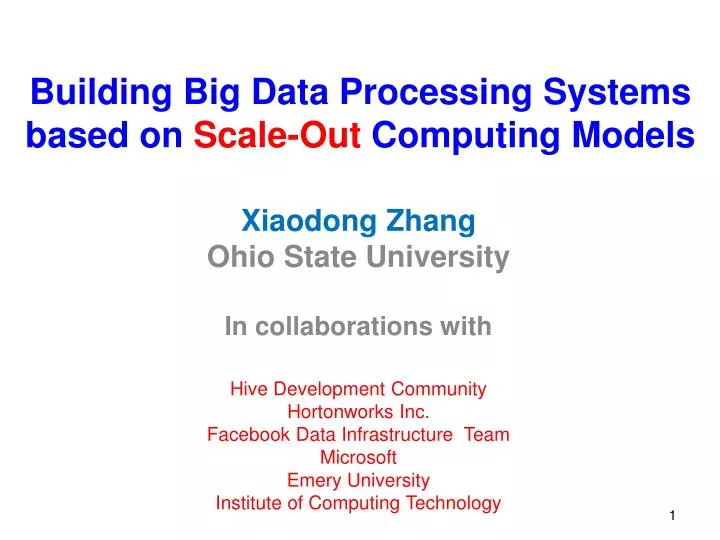 building big data processing systems based on scale out computing models