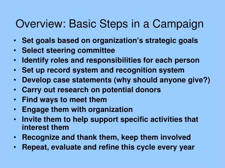 overview basic steps in a campaign