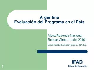 Argentina Evaluación del Programa en el País