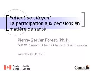 Patient ou citoyen? La participation aux décisions en matière de santé
