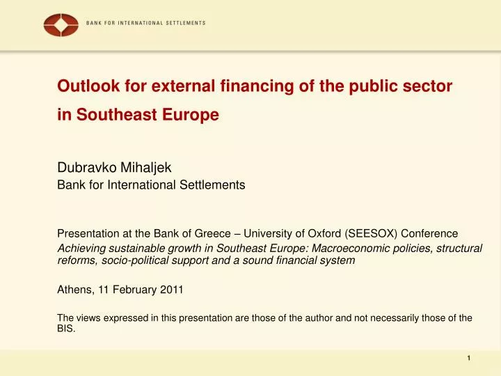 outlook for external financing of the public sector in southeast europe