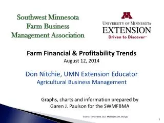 Farm Financial &amp; Profitability Trends August 12, 2014 Don Nitchie, UMN Extension Educator