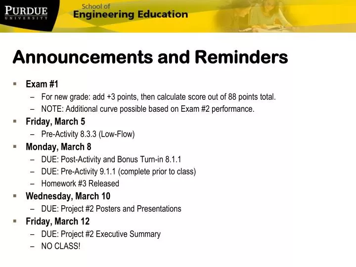 announcements and reminders