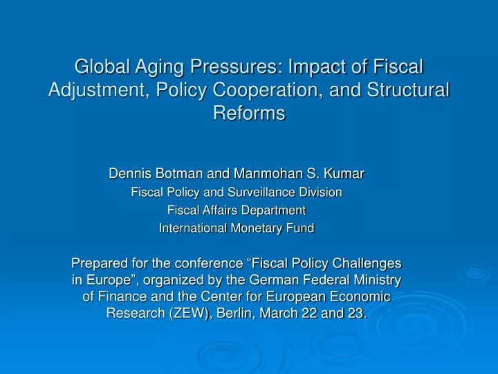 global aging pressures impact of fiscal adjustment policy cooperation and structural reforms