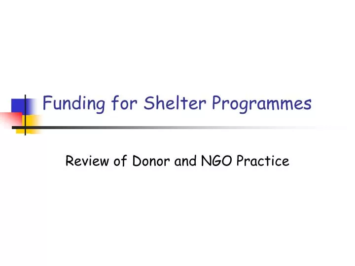 funding for shelter programmes