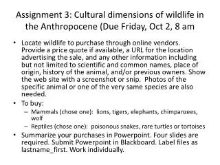 Assignment 3: Cultural dimensions of wildlife in the Anthropocene (Due Friday, Oct 2, 8 am