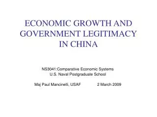 ECONOMIC GROWTH AND GOVERNMENT LEGITIMACY IN CHINA