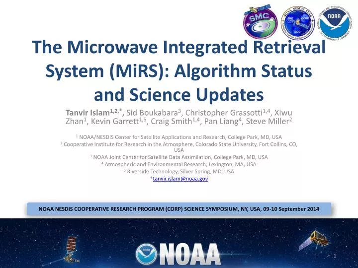 the microwave integrated retrieval system mirs algorithm status and science updates