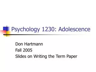 Psychology 1230: Adolescence