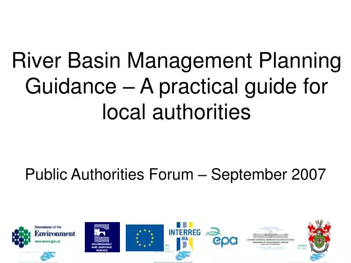 r iver b asin m anagement p lanning guidance a practical guide for local authorities
