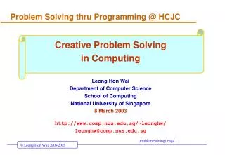 Problem Solving thru Programming @ HCJC