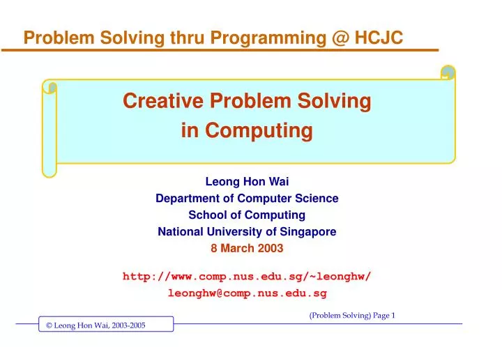 problem solving thru programming @ hcjc