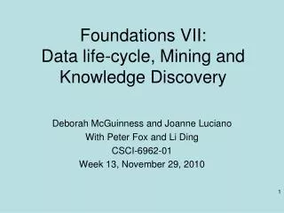 Foundations VII: Data life-cycle, Mining and Knowledge Discovery