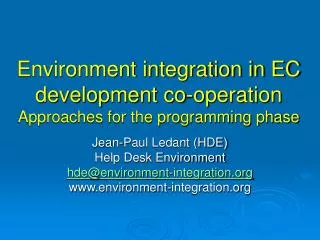 Environment integration in EC development co-operation Approaches for the programming phase