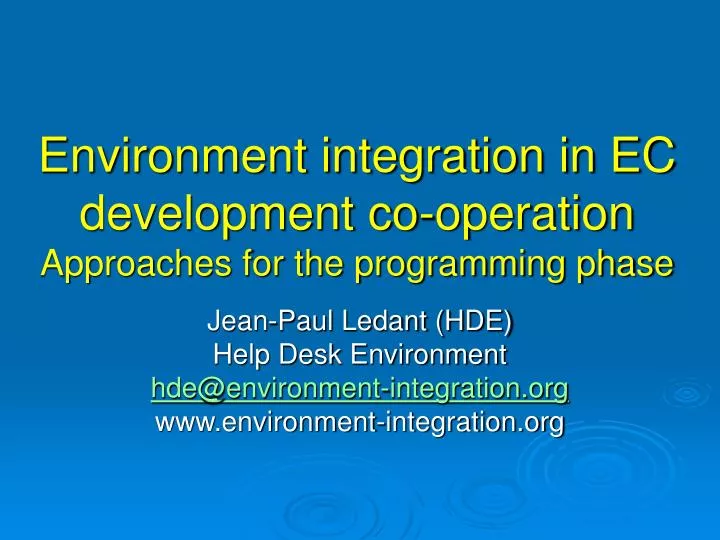 environment integration in ec development co operation approaches for the programming phase