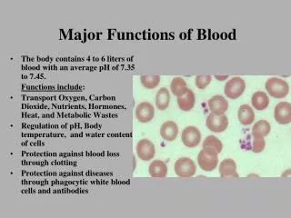 Major Functions of Blood