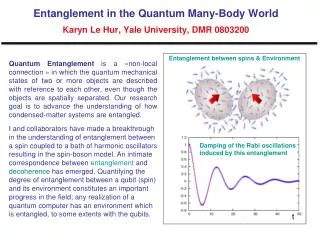 Entanglement in the Quantum Many-Body World Karyn Le Hur, Yale University, DMR 0803200
