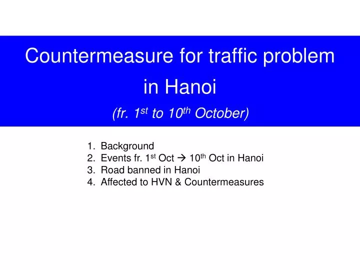 countermeasure for traffic problem in hanoi fr 1 st to 10 th october