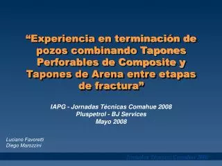 IAPG - Jornadas Técnicas Comahue 2008 Pluspetrol - BJ Services Mayo 2008