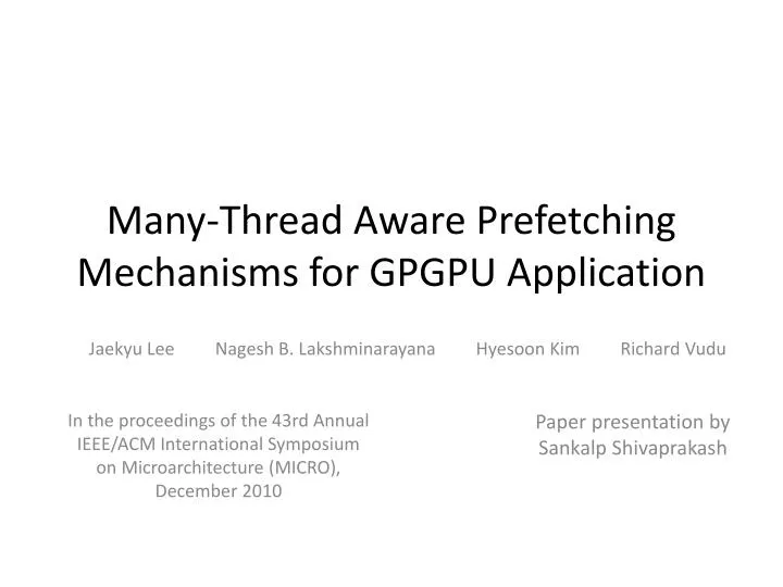 many thread aware prefetching mechanisms for gpgpu application