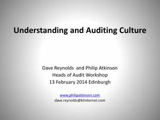Understanding and Auditing Culture