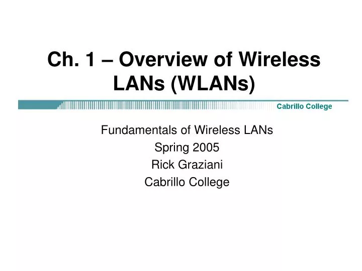 ch 1 overview of wireless lans wlans