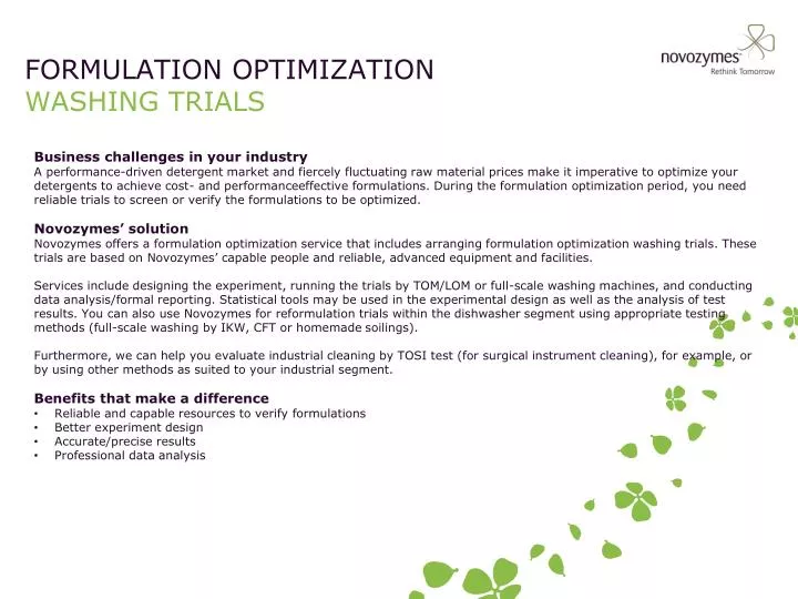 formulation optimization washing trials