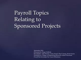 Payroll Topics Relating to Sponsored Projects