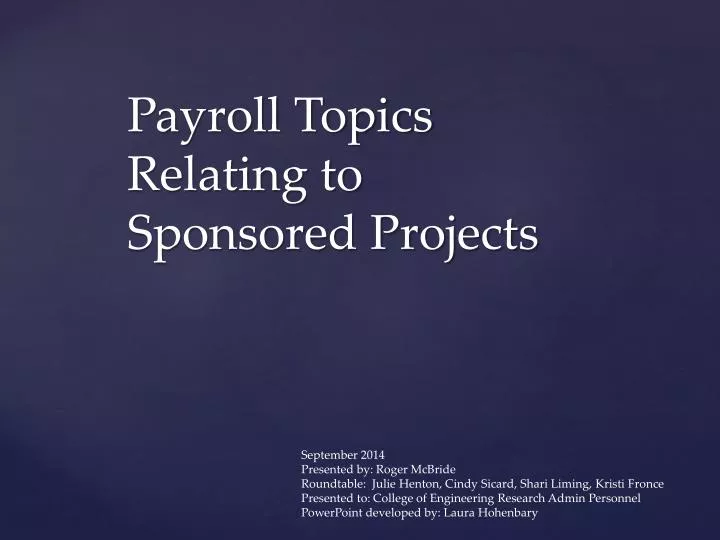 payroll topics relating to sponsored projects