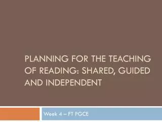 Planning for the teaching of reading: shared, guided and independent